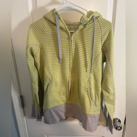 GAP Y2K Yellow and Gray Striped Hoodie size m EUC VINTAGE - Picture 1 of 3